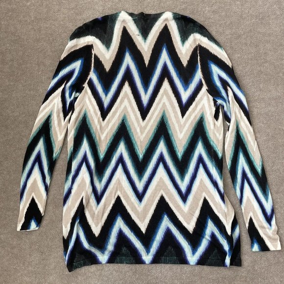 Chico’s Cardigan Womens Size 1 Medium Chevron Lightweight Sweater Black Teal - Picture 8 of 10